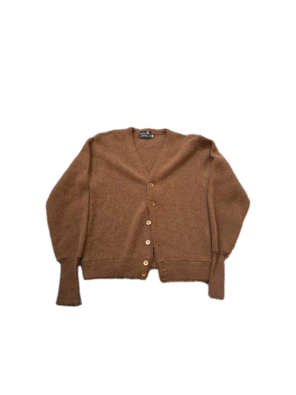 Vtg 60s Brown Wool Blend V-Neck Cardigan